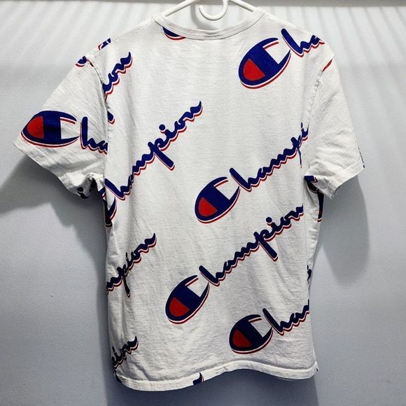 Champion Vintage 90s AOP T Shirt Front Back Logo Rare White Heavy Weight Size XL - Picture 3 of 4